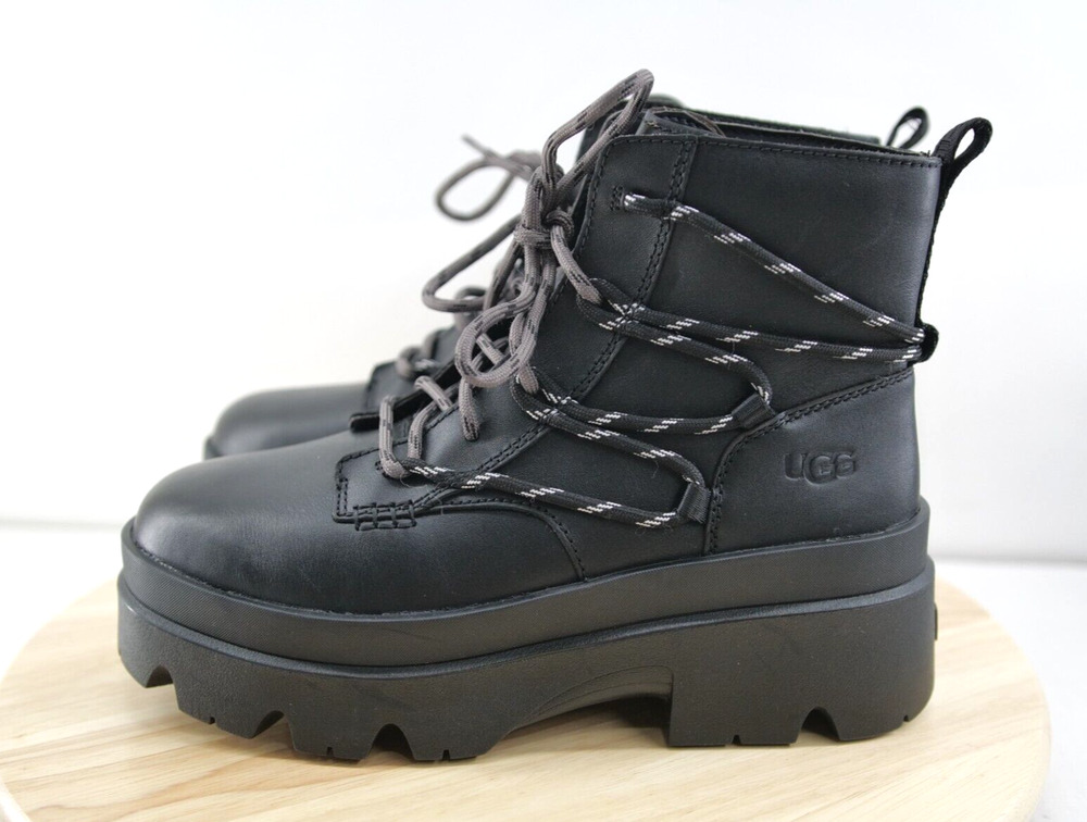 UGG BRISBANE LACE UP BLACK LEATHER WOMEN'S BOOTS US SIZE 9